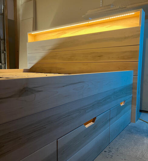 Maple California King Bed Frame w/ LEDs and storage