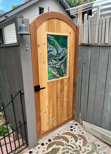 Cedar Exterior Gate w/ Stained Glass Panel