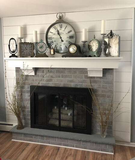 Paint-grade Fireplace Mantel and Shiplap