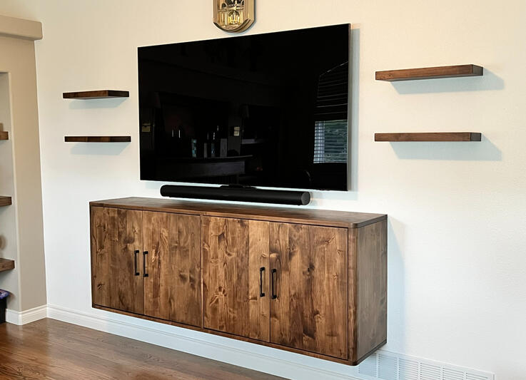 Solid Alder Floating TV Cabinet & Floating Shelves