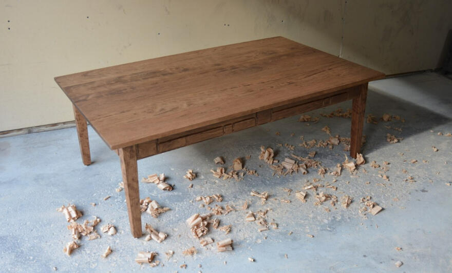 Shaker-Style Cherry Coffee Table w/ Custom Geometric Pattern Aprons