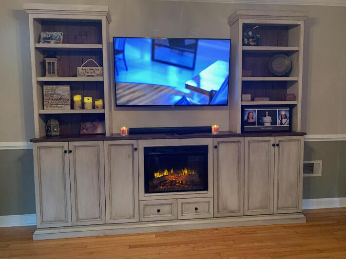 Rustic Gray Entertainment Center Built-Ins